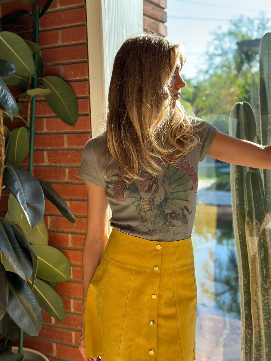 Marcia Suede Petal Skirt in Mustard