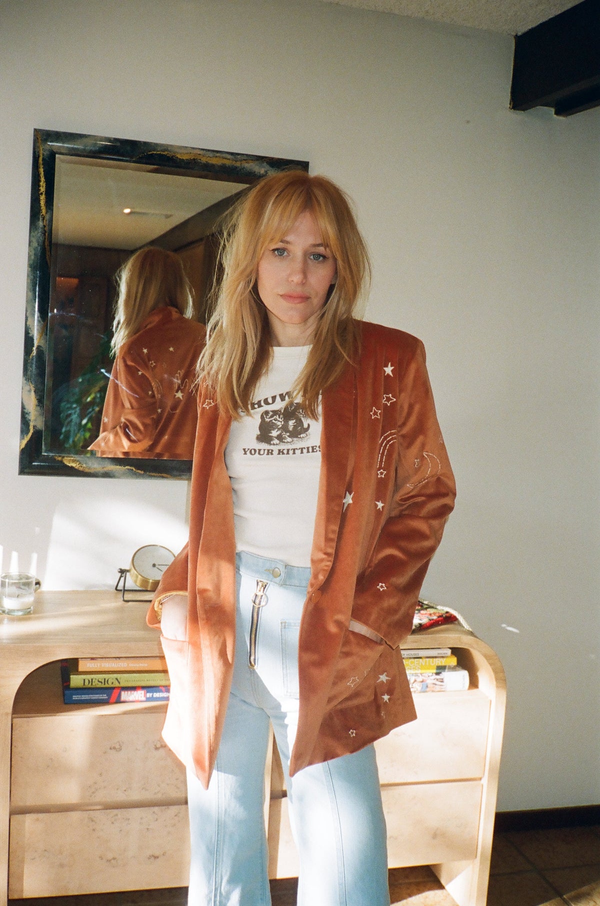 cosmic velvet jacket in rust