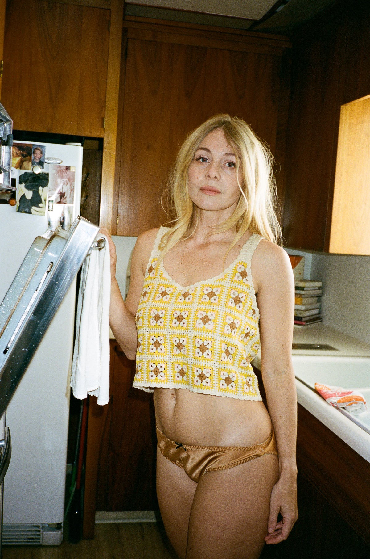 babe rainbow crochet tank in honey
