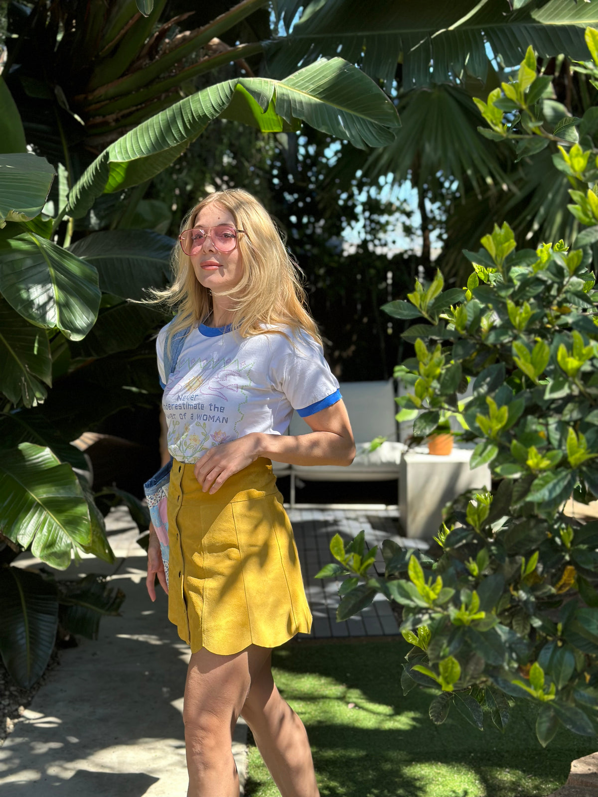 Marcia Suede Petal Skirt in Mustard