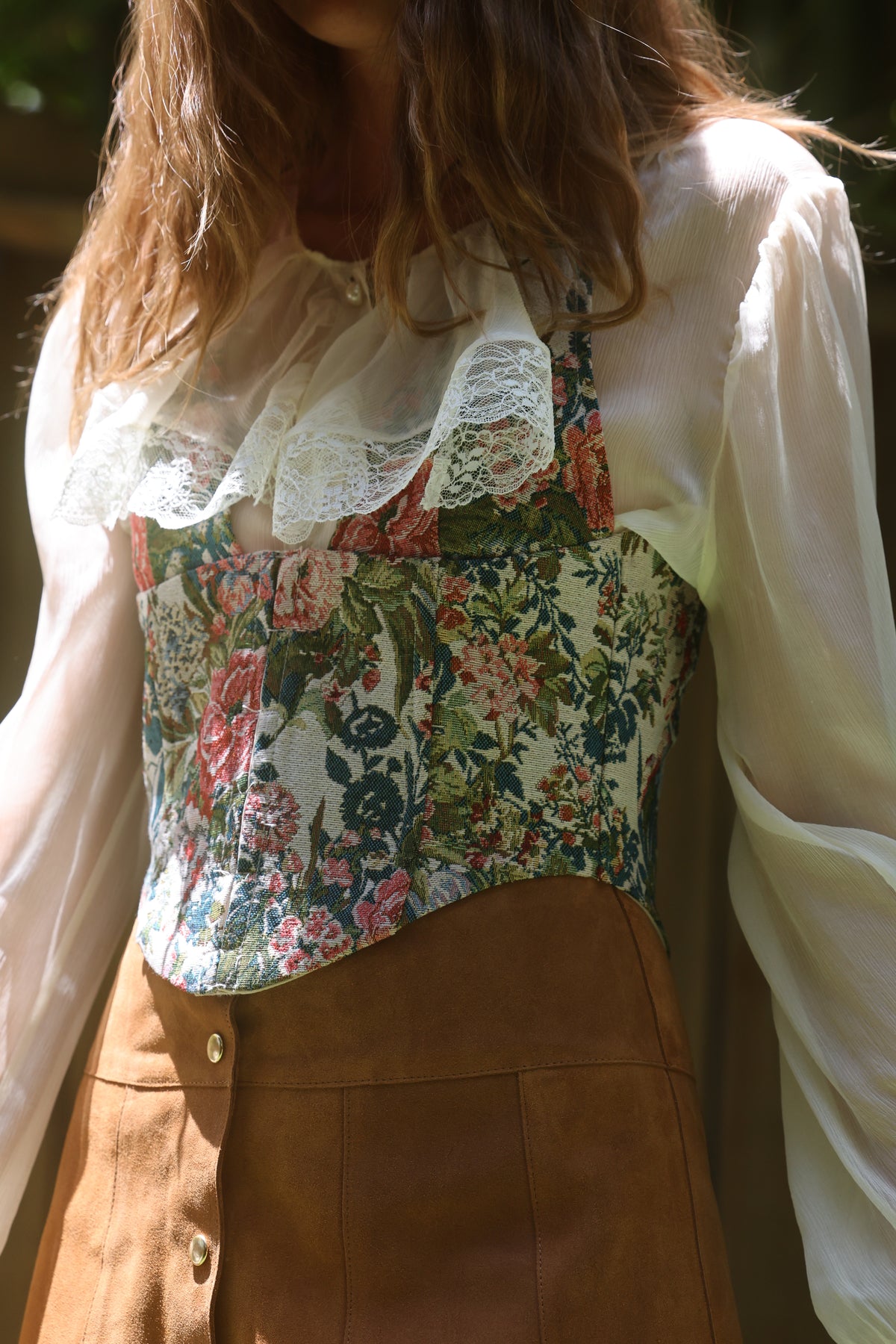 Marcia Suede Petal Skirt in Peanut