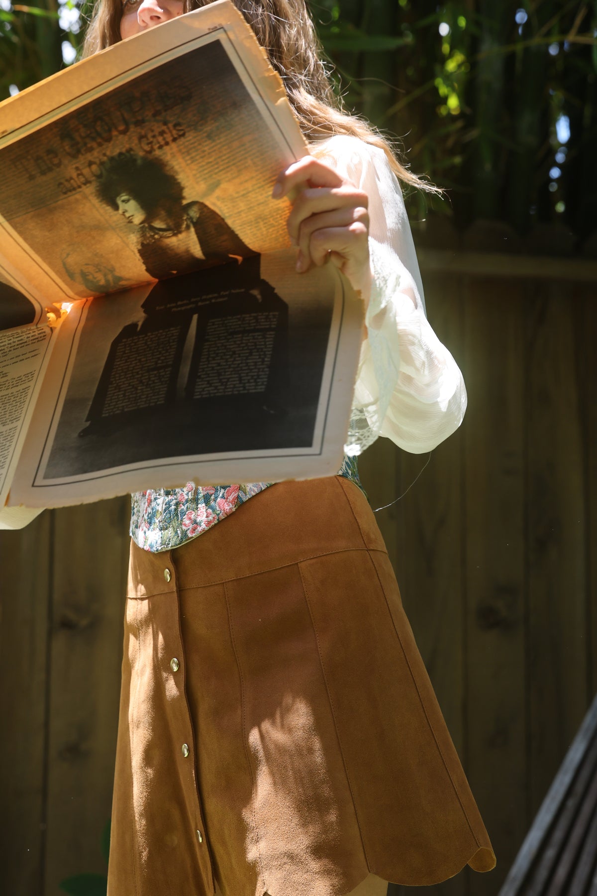 Marcia Suede Petal Skirt in Peanut