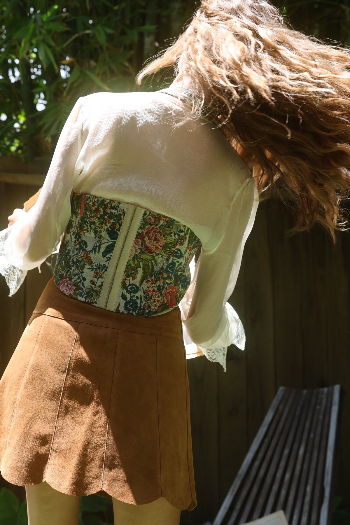 Marcia Suede Petal Skirt in Peanut