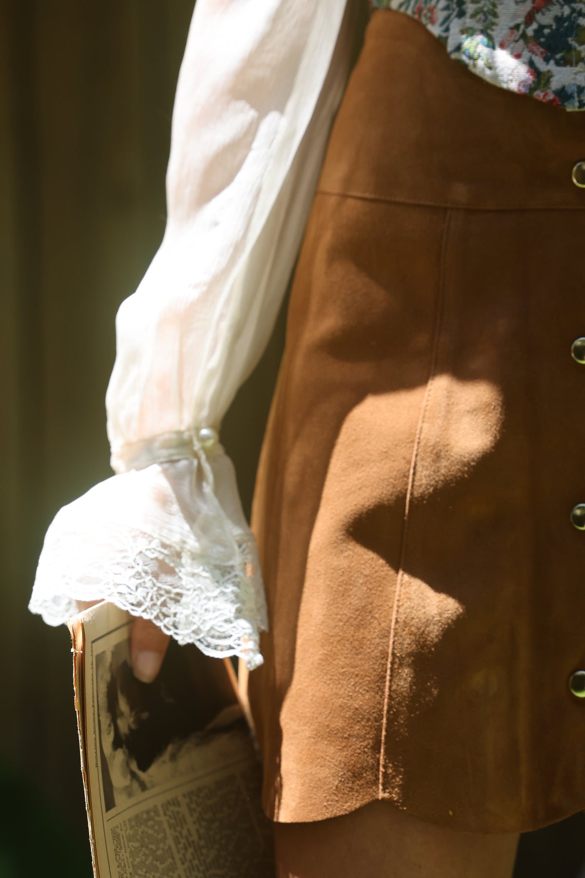 Marcia Suede Petal Skirt in Peanut