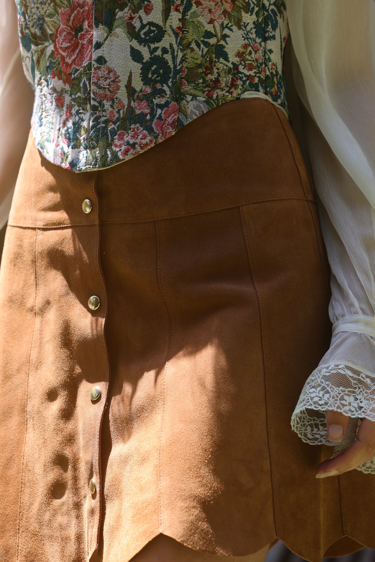 Marcia Suede Petal Skirt in Peanut