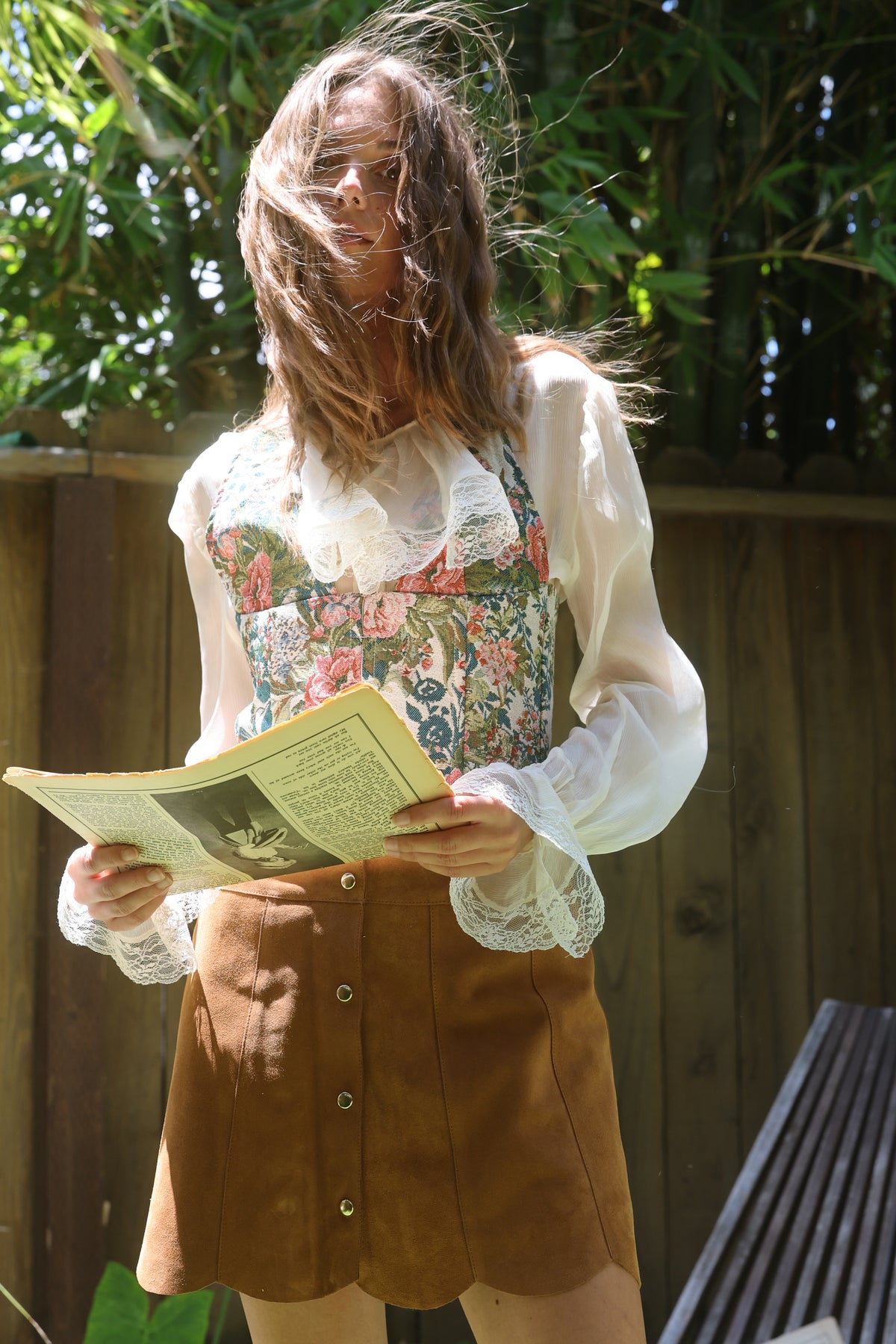 Marcia Suede Petal Skirt in Peanut