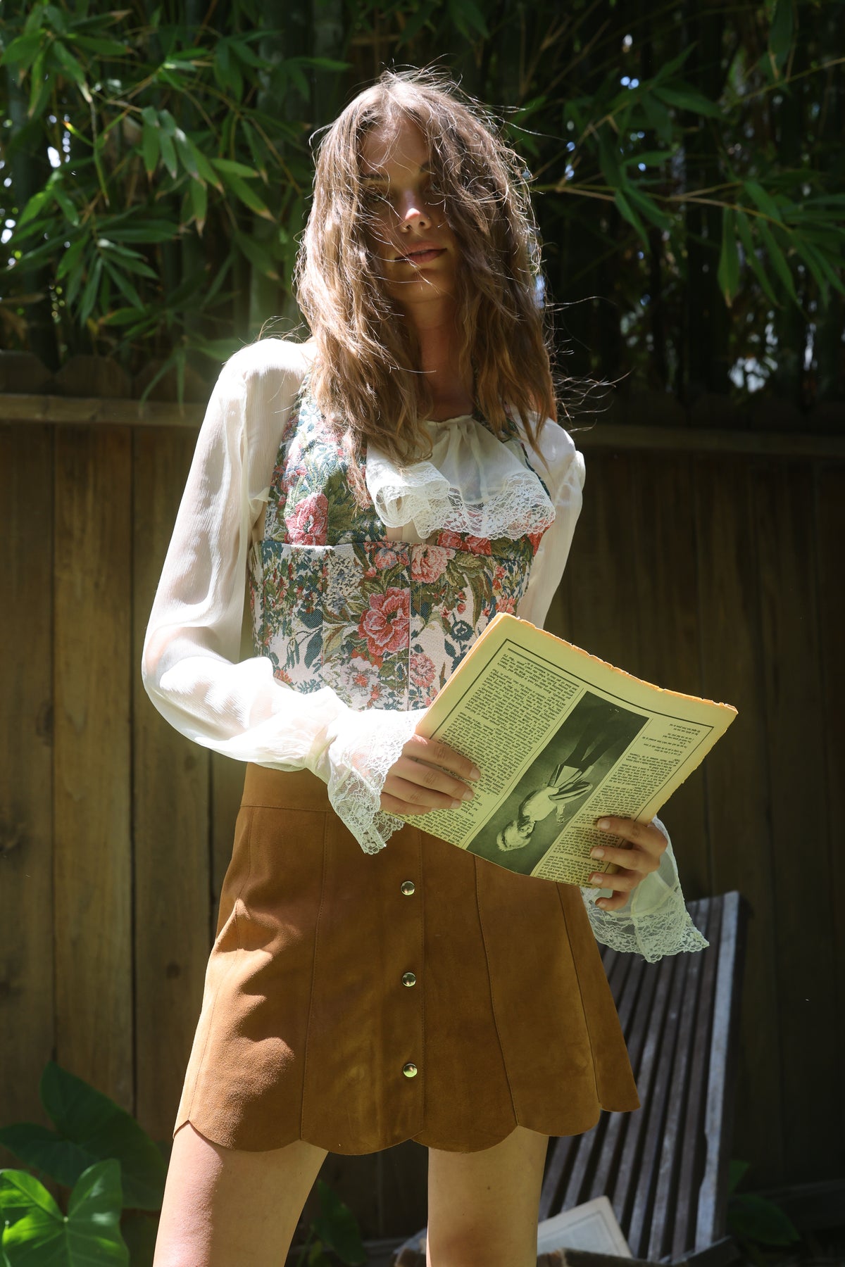 Marcia Suede Petal Skirt in Peanut
