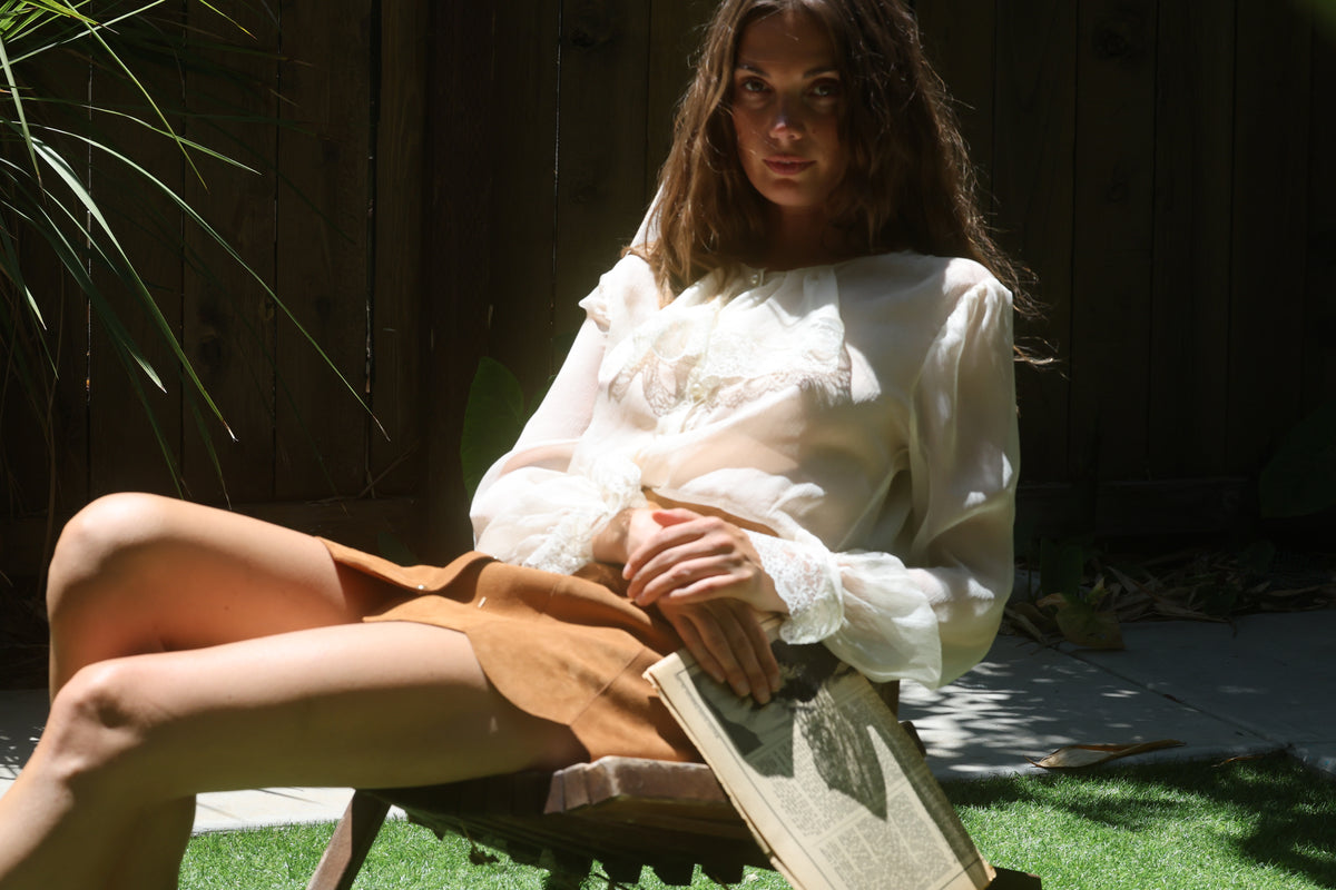 Marcia Suede Petal Skirt in Peanut