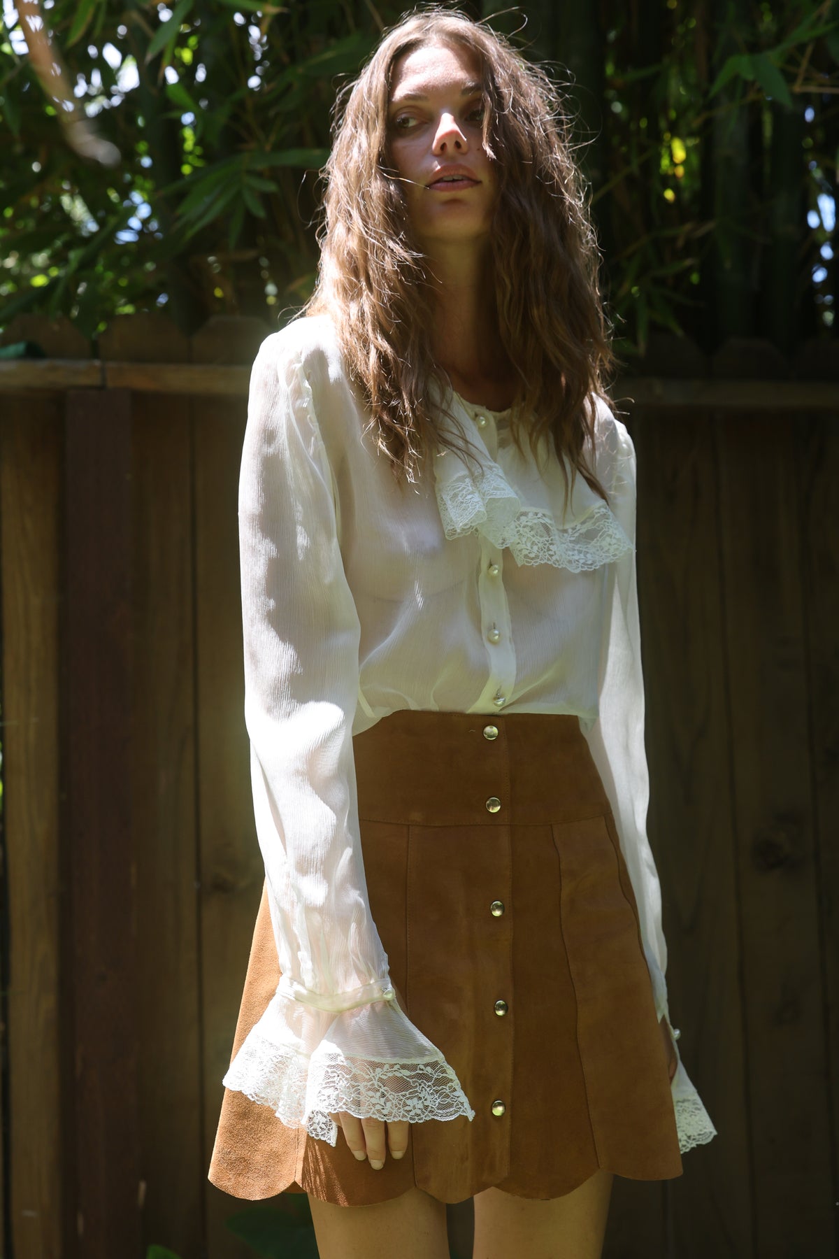 Marcia Suede Petal Skirt in Peanut