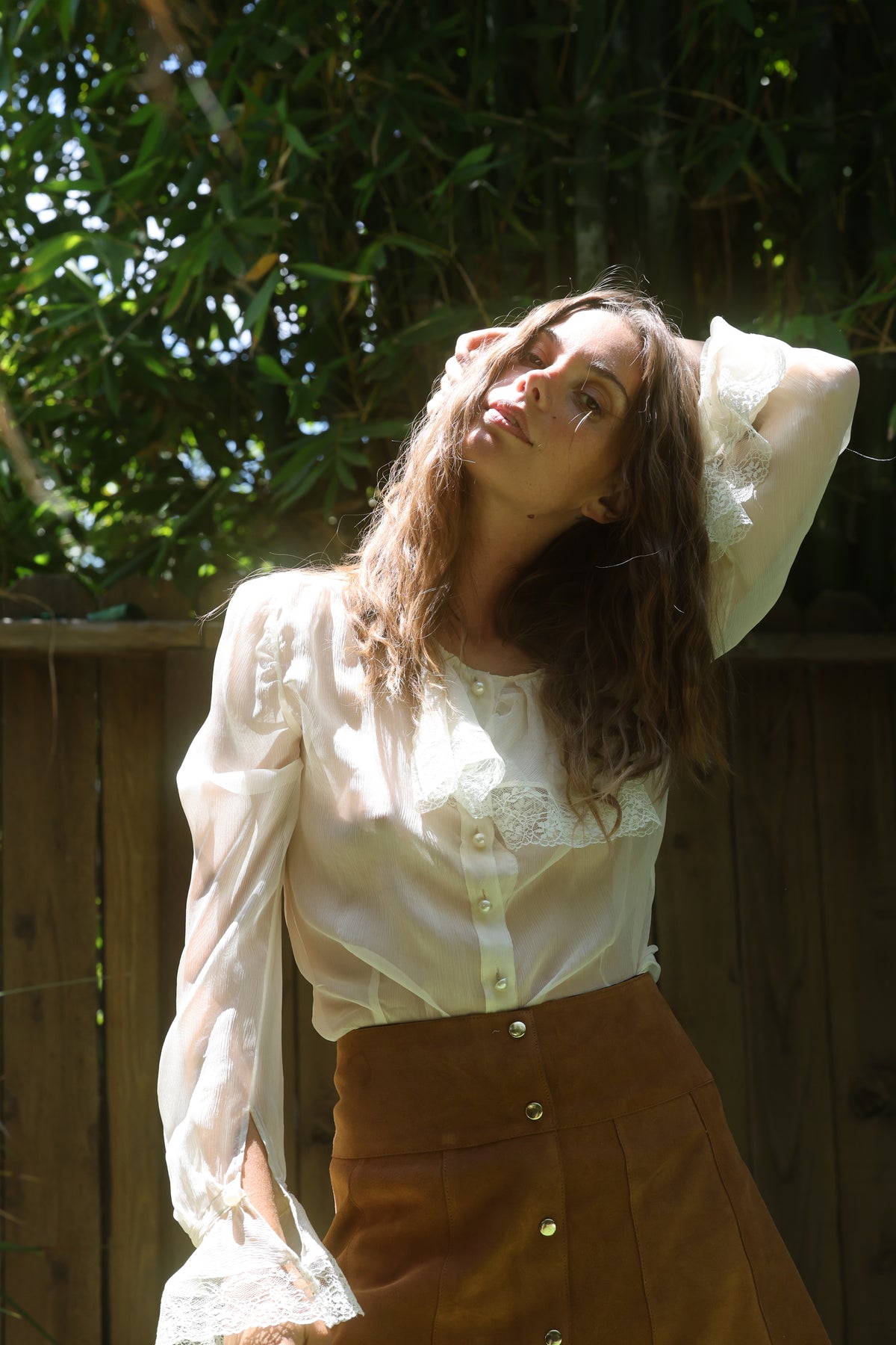 Marcia Suede Petal Skirt in Peanut
