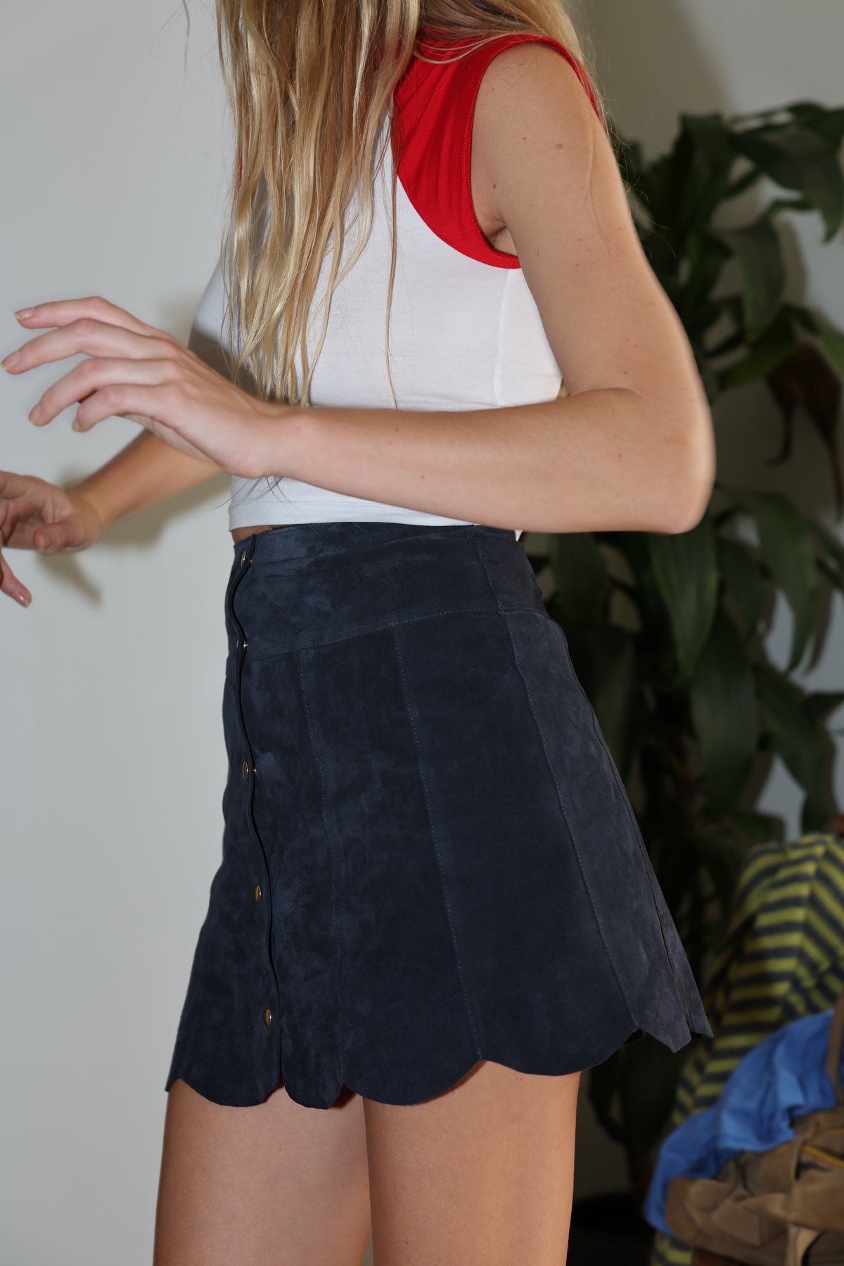 Marcia Suede Petal Skirt in Navy