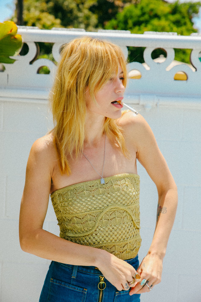 
                  
                    Night Moves Crochet Top In Gold
                  
                