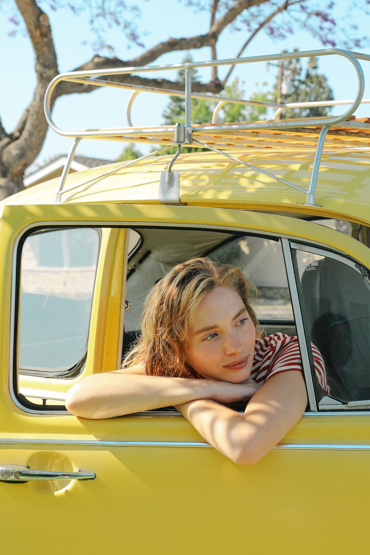 Bardot Striped Tee In Red