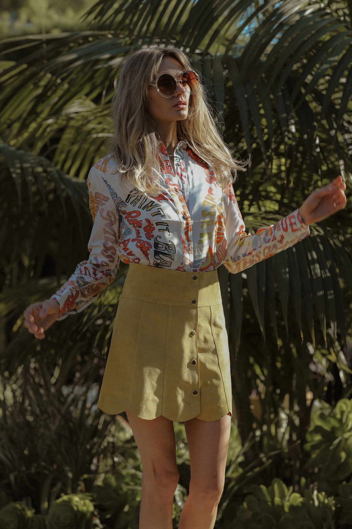 Marcia Suede Petal Skirt in Mustard