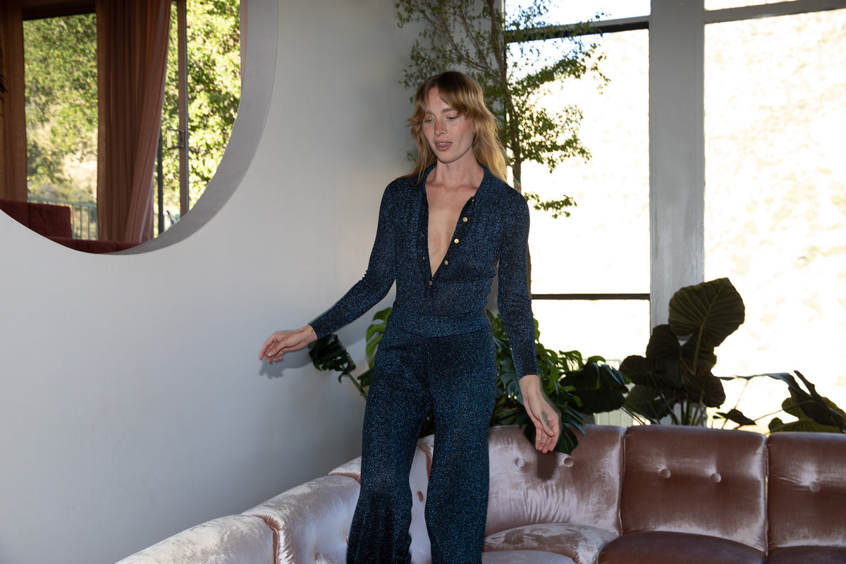 Ally wide leg lurex pant navy