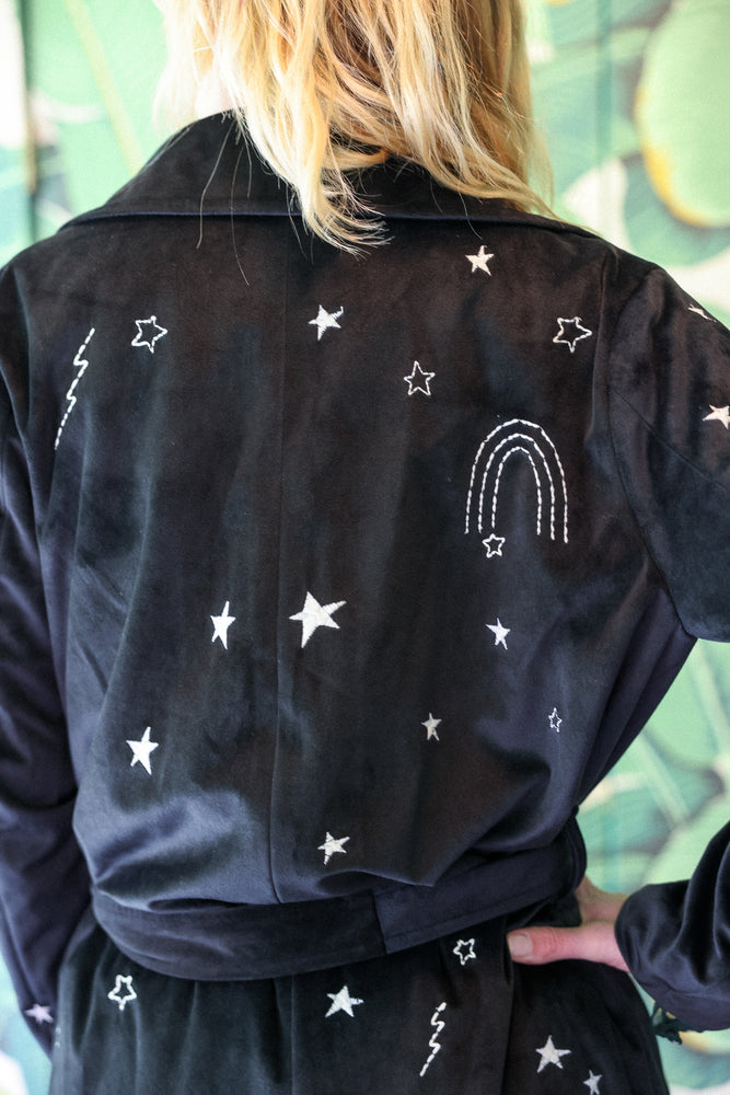 
                  
                    cosmic velvet trenchcoat in black
                  
                