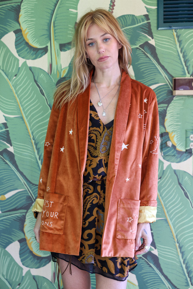 
                  
                    cosmic velvet jacket in rust
                  
                