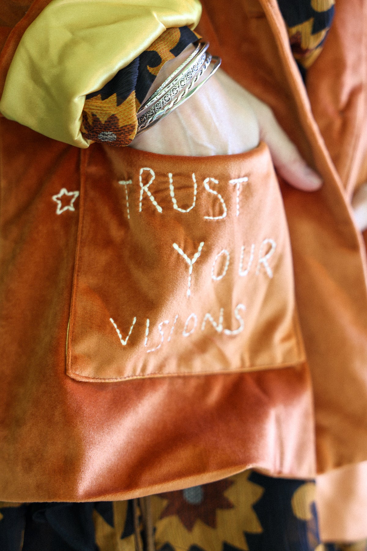 cosmic velvet jacket in rust