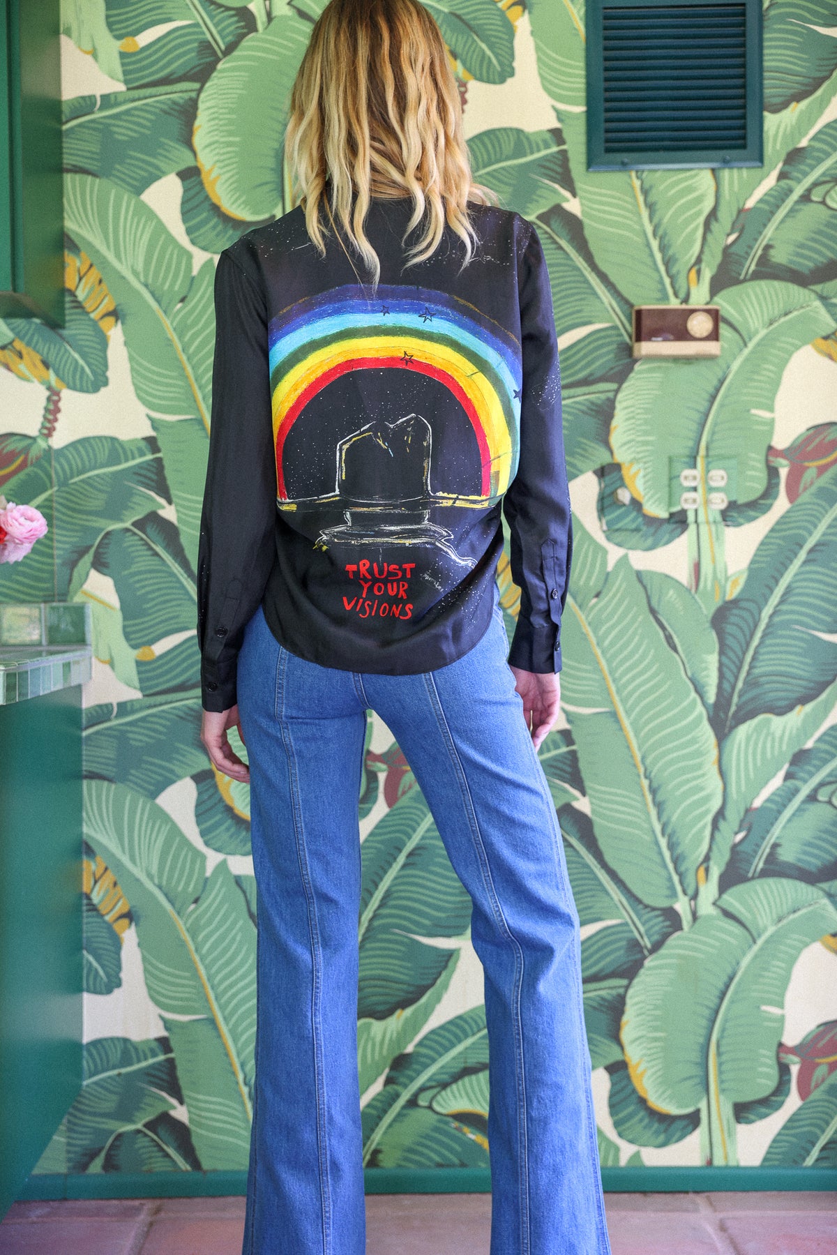 Rainbow Cowboy silk top