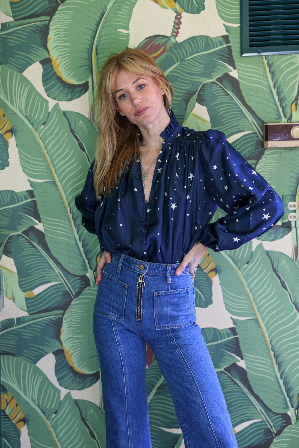 Brigitte silk top in navy