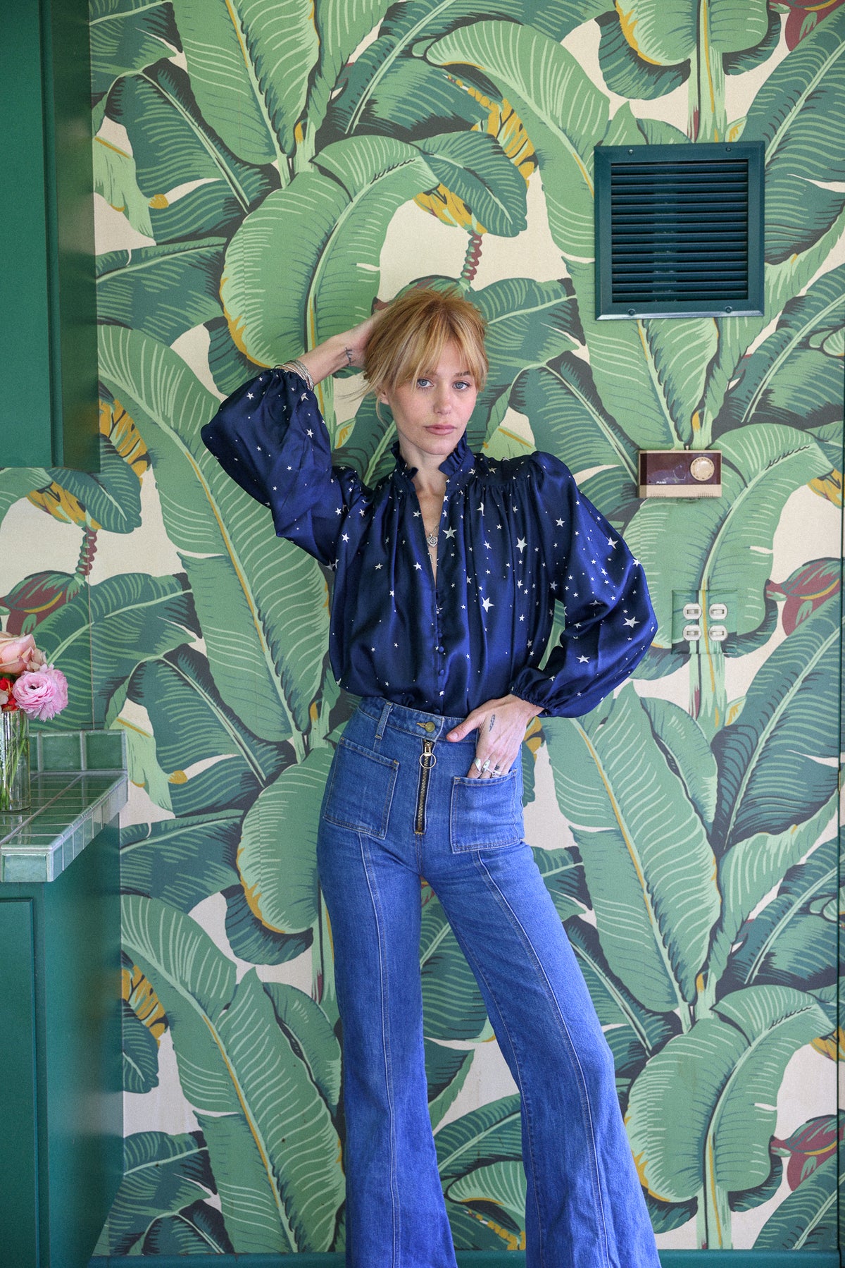 Brigitte silk top in navy