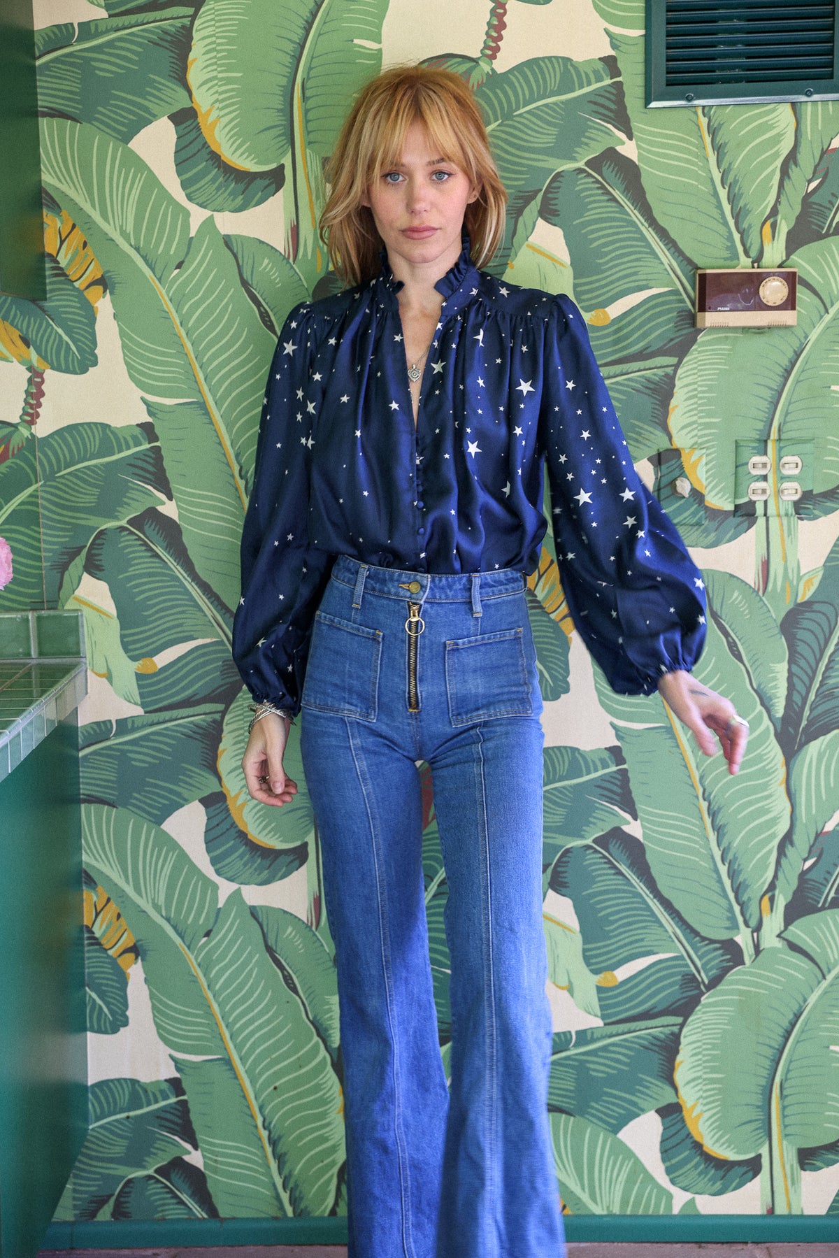 Brigitte silk top in navy