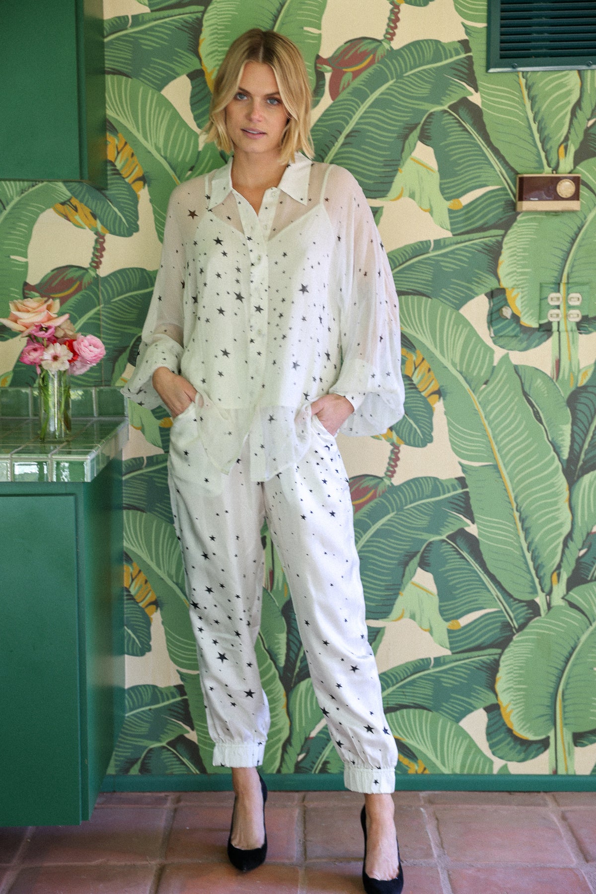 Stones silk top white stardust FINAL SALE