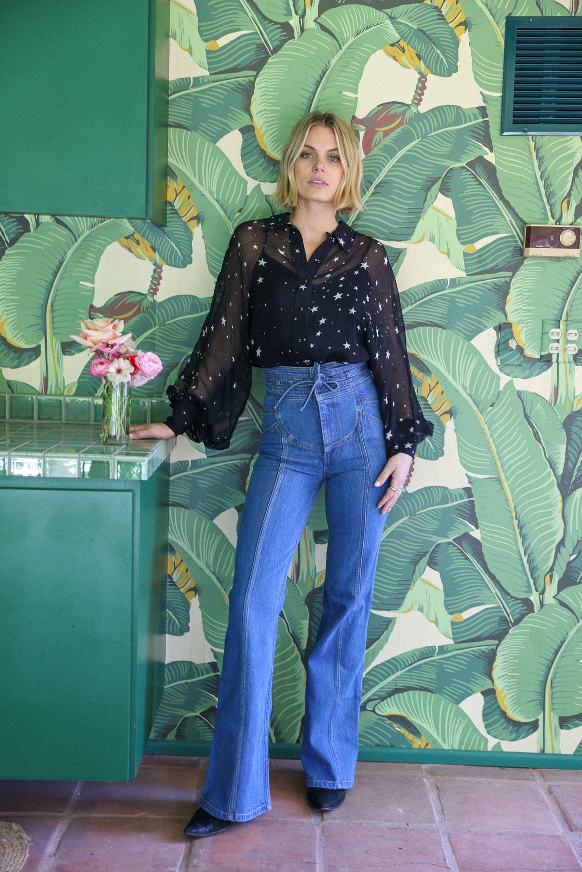 Stones silk top in black