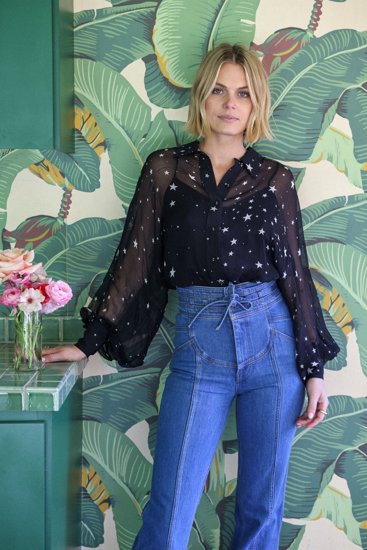 Stones silk top in black