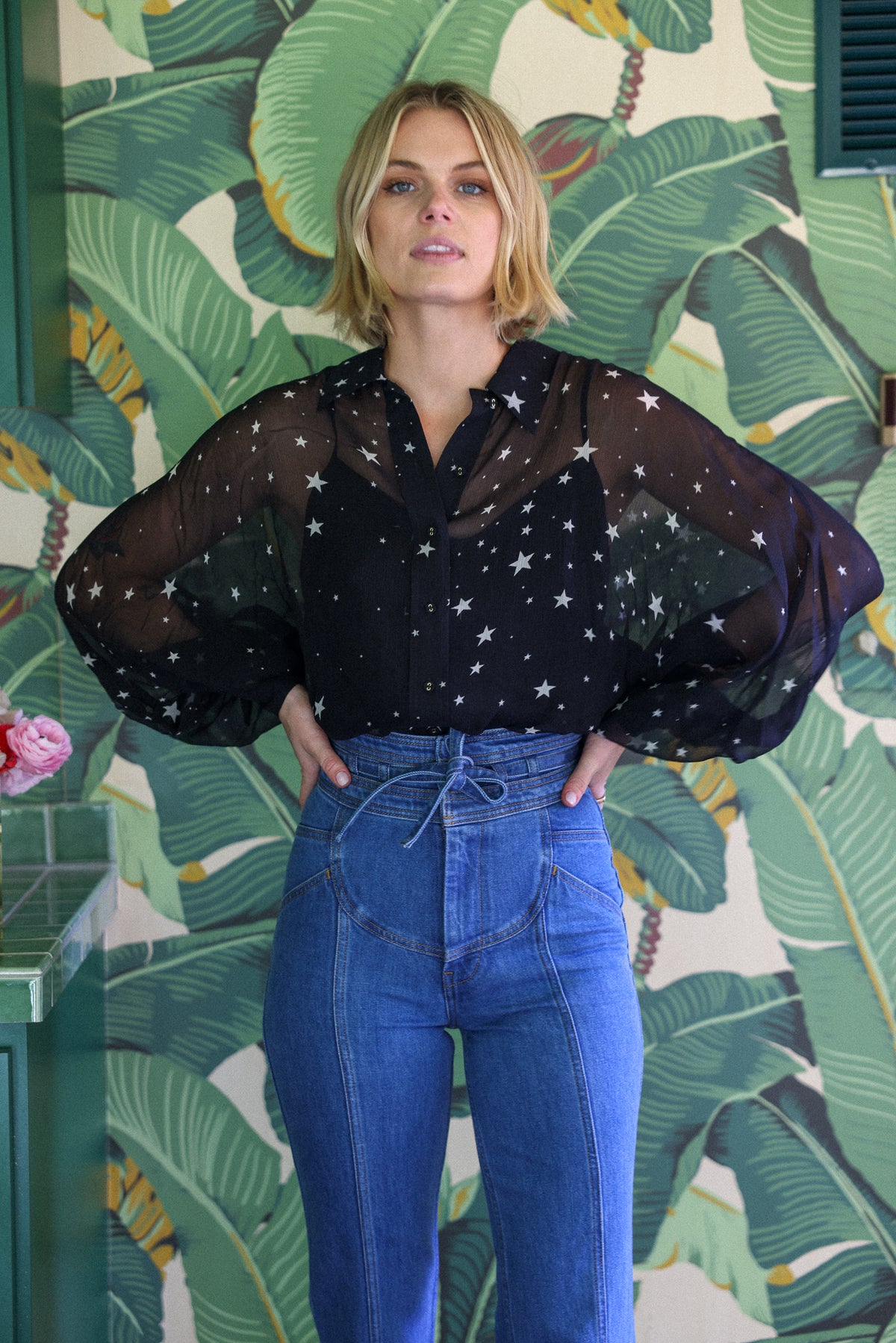Stones silk top in black