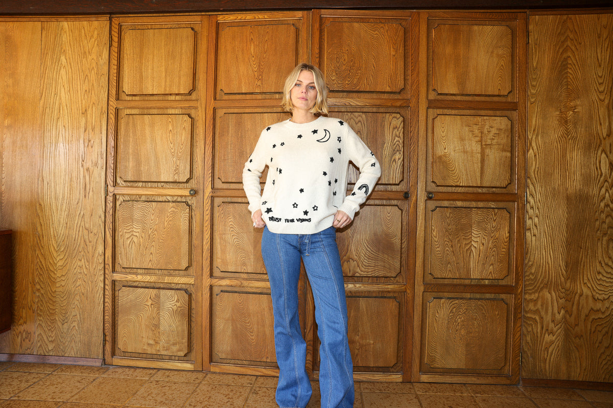 Cosmic Cashmere sweater in snow No1