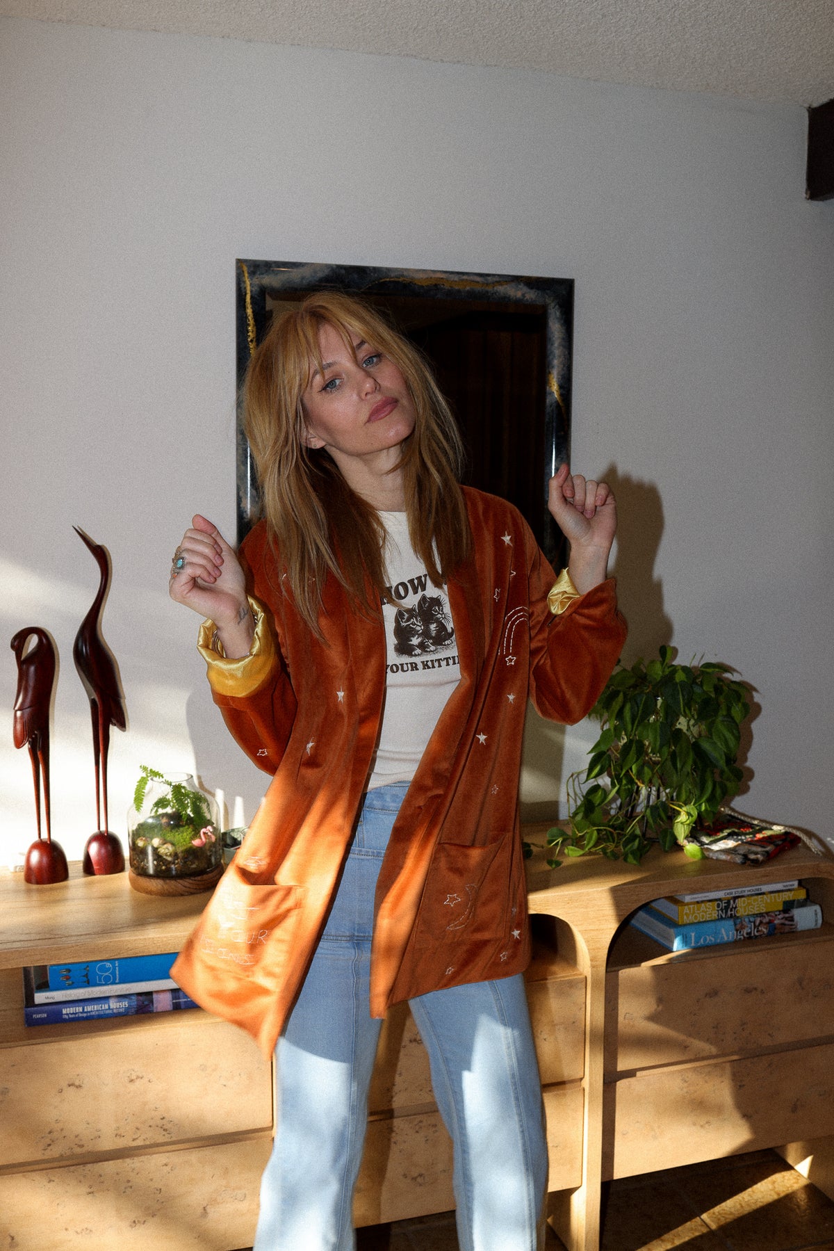 cosmic velvet jacket in rust