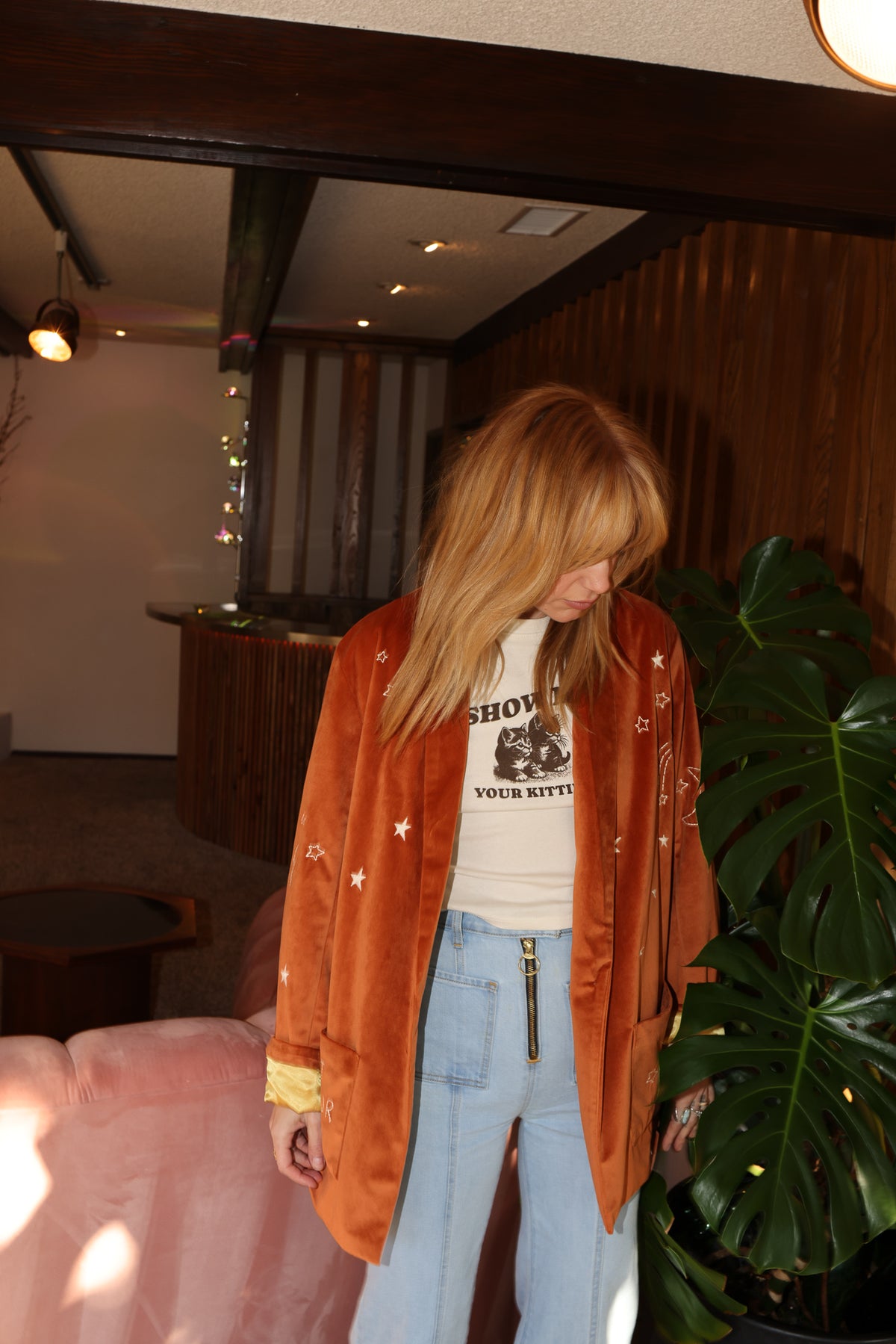 cosmic velvet jacket in rust