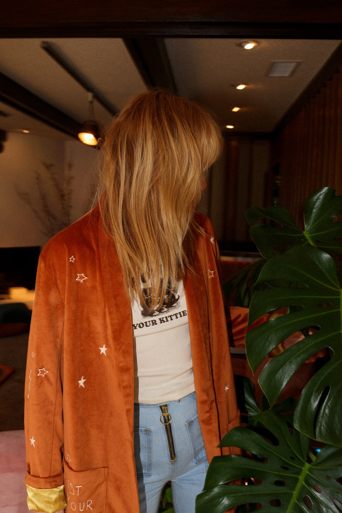 cosmic velvet jacket in rust