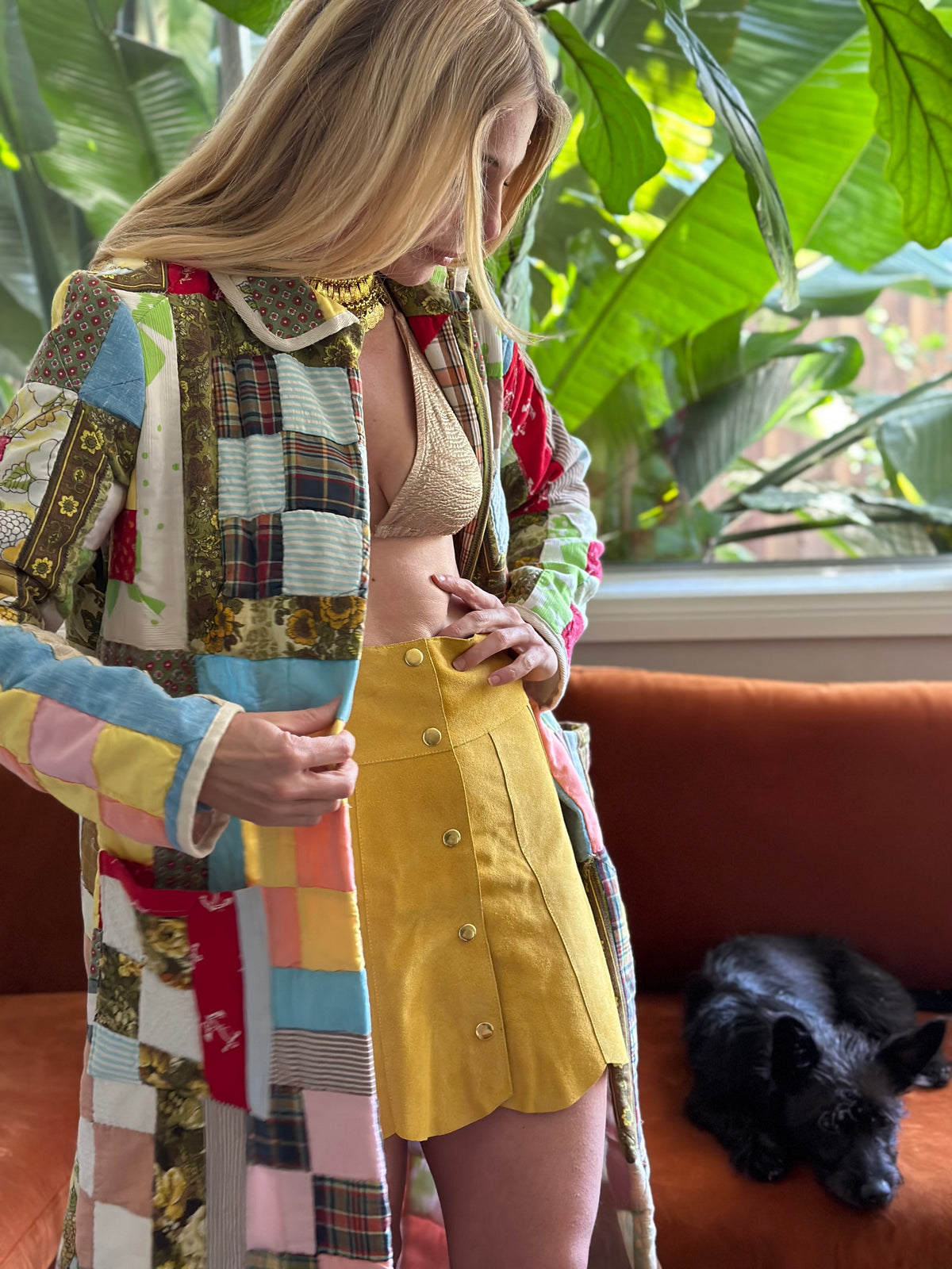 Marcia Suede Petal Skirt in Mustard