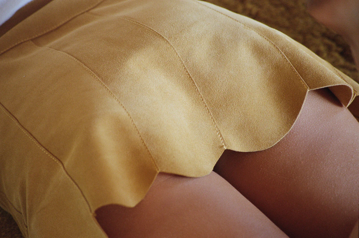 Marcia Suede Petal Skirt in Mustard