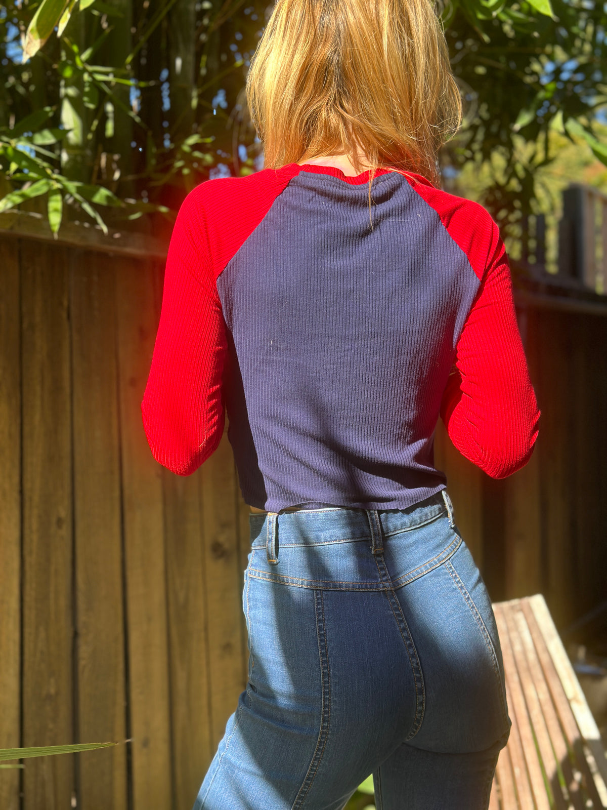 Stoned ribbed raglan