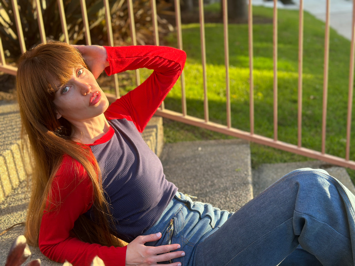 Stoned ribbed raglan