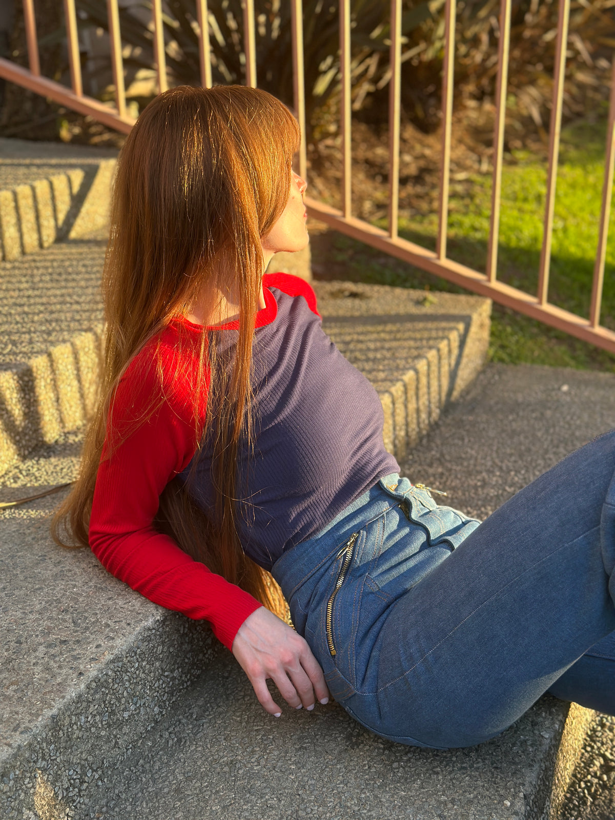 Stoned ribbed raglan