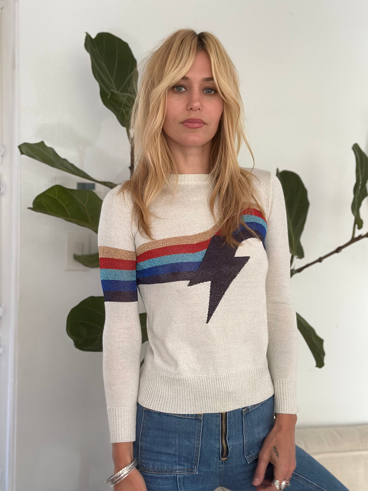 Lurex Lightning top in white