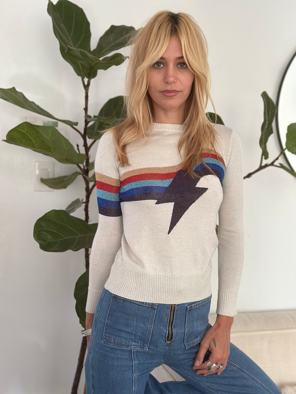 Lurex Lightning top in white
