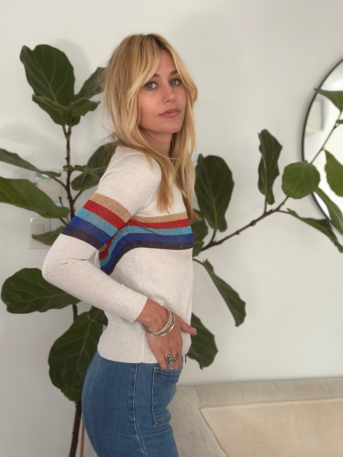Lurex Lightning top in white