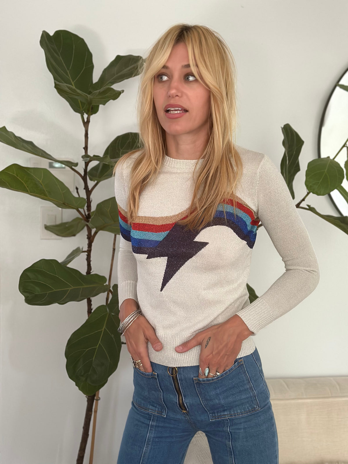 Lurex Lightning top in white