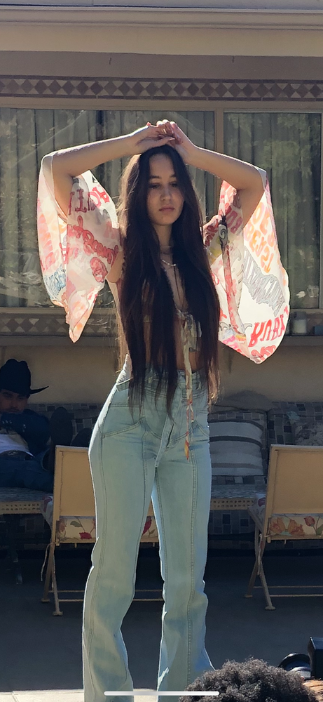 Rolling Stones x Stoned Silk top in cream