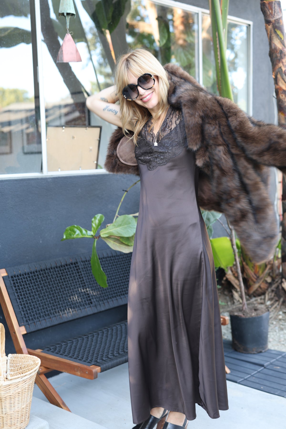 Nightingale slip dress in brown