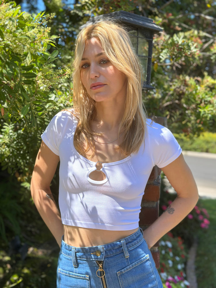 
                  
                    Rebel Yell top in white
                  
                