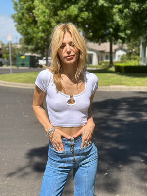 
                  
                    Rebel Yell top in white
                  
                