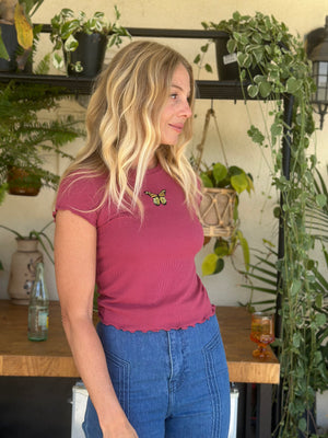 
                  
                    Butterflies Are Free Tee in plum
                  
                