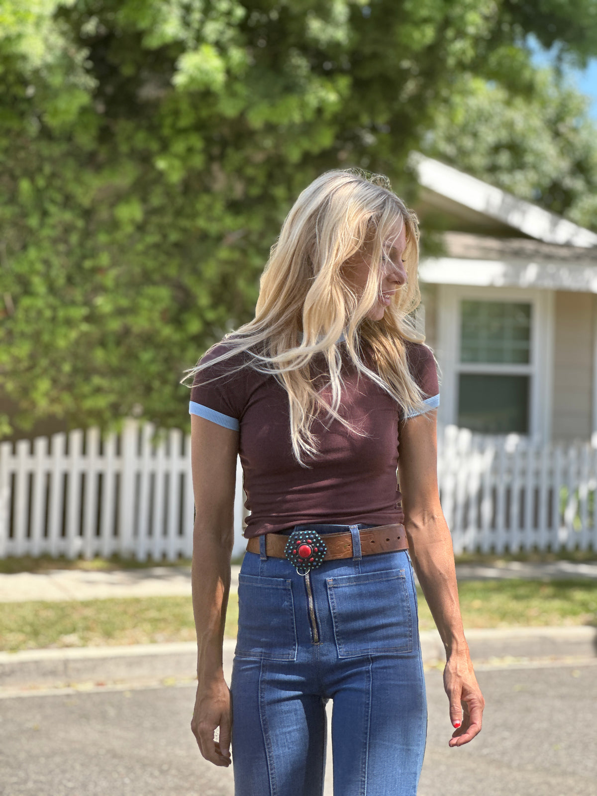 Locals Only ringer in 70's brown/pale blue