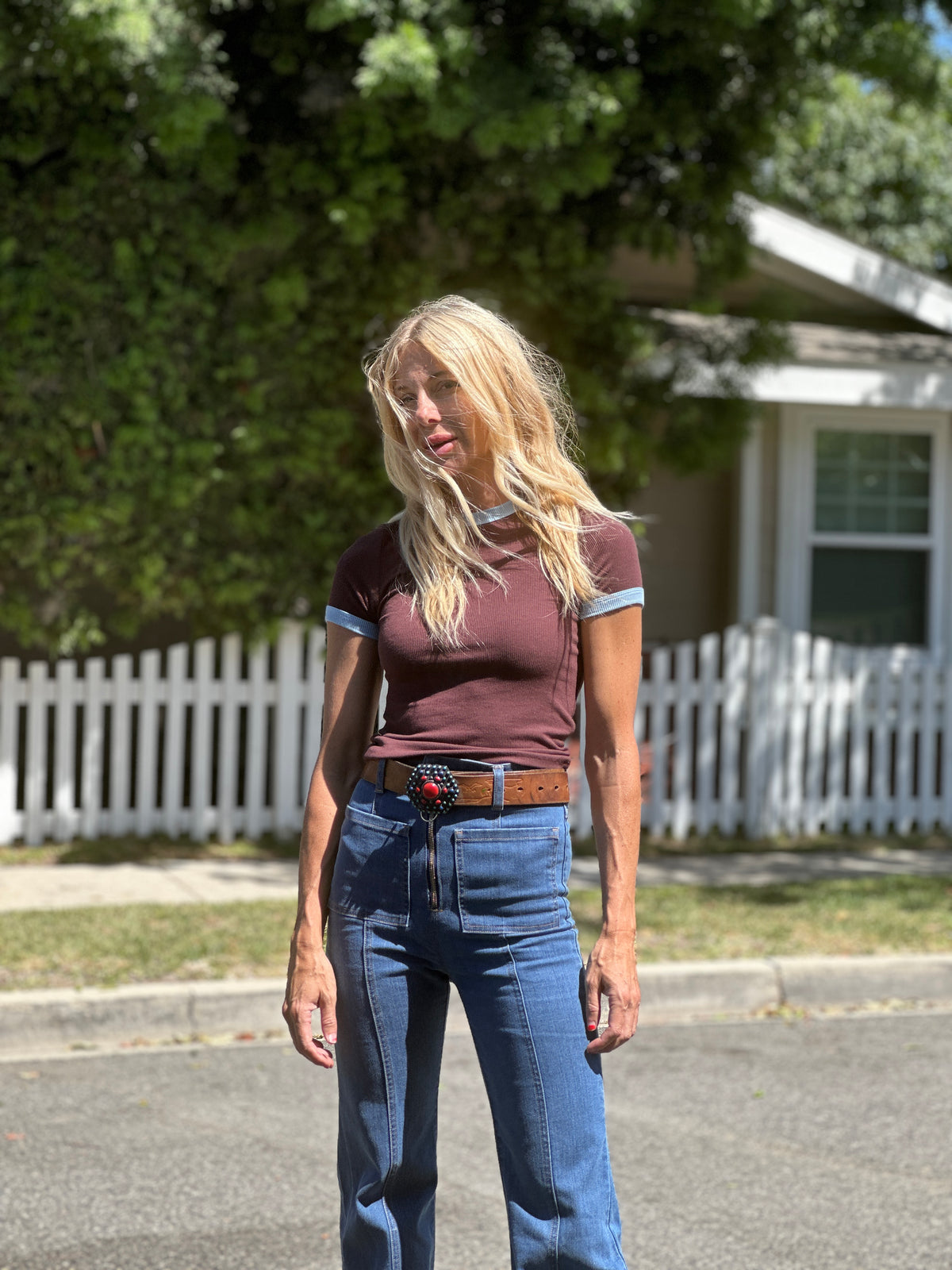 Locals Only ringer in 70's brown/pale blue